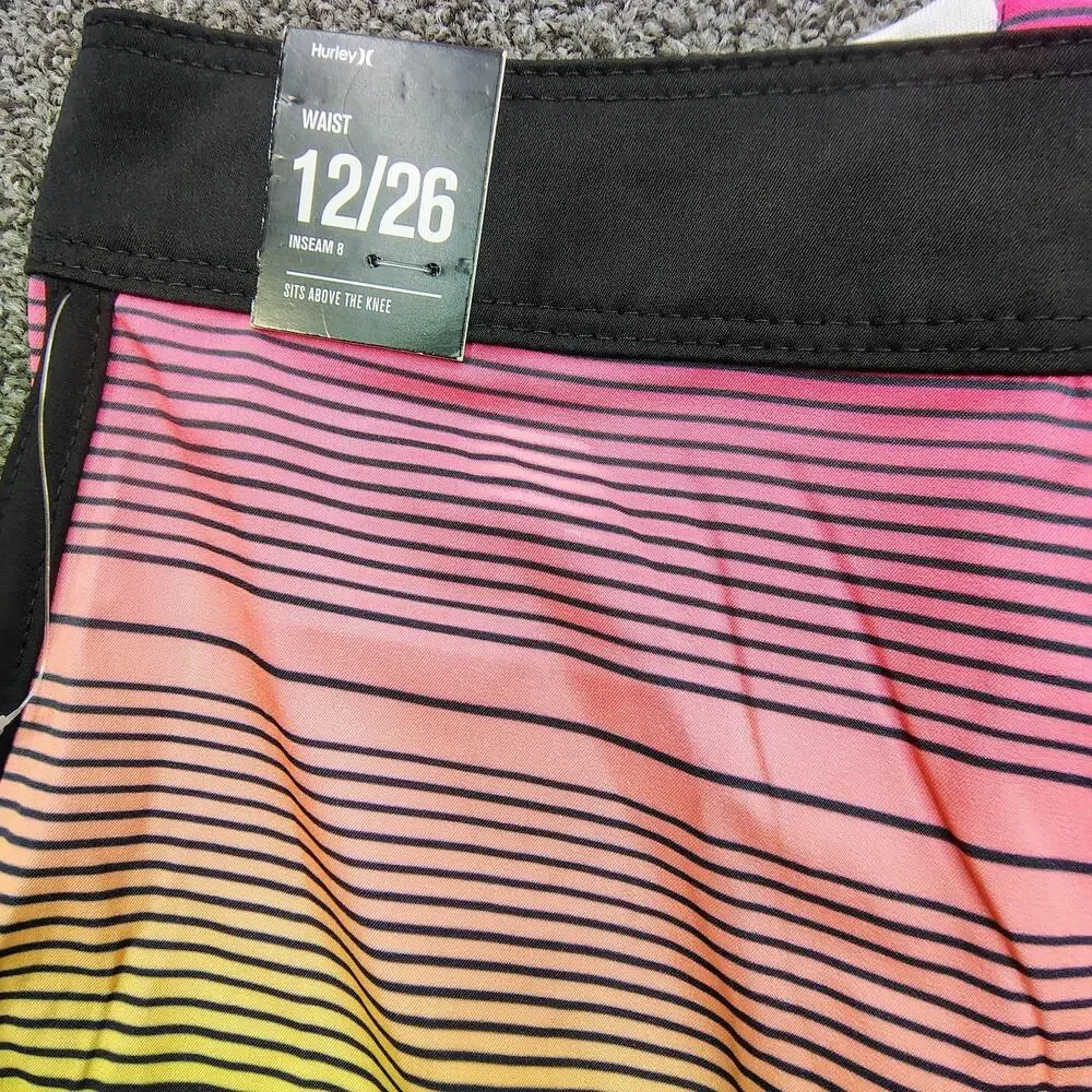 New Hurley Board Shorts Sits Above the Knee Boys Youth 12/26 Thin Stripe Swim